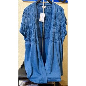 LuLaRoe 2XL 22/24 XXL 2X Kaylin Short Sleeved Smocked Cardigan Solid Blue